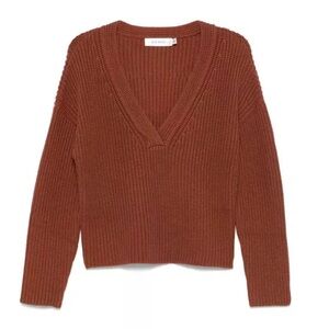 AYA MUSE Ribbed Knit sweater Rust V-Neck Revolve FWRD $650 NWT M